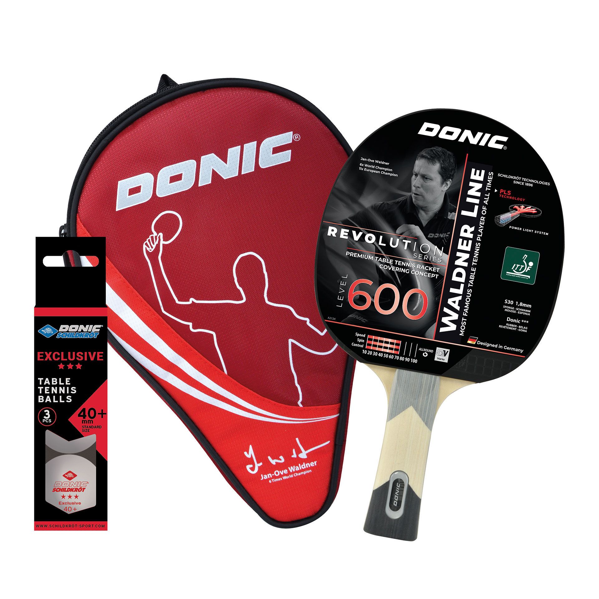 DONIC WALDNER 600 Komplettschläger mit Hülle und Tischtennisbällen