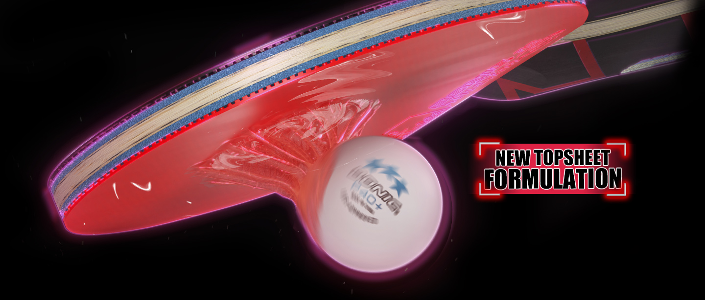 Table tennis bat with grippy Bluegrip surface that allows the ball to rotate