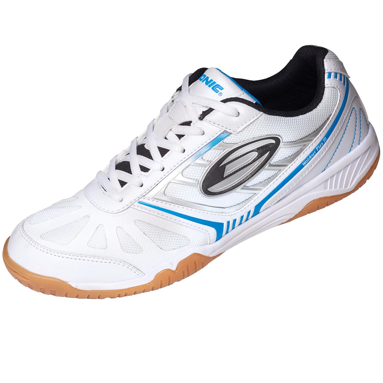 donic-shoe_waldner_flex_III-white-side-web DONIC Schuh Waldner Flex III weiß/cyan Seitenansicht