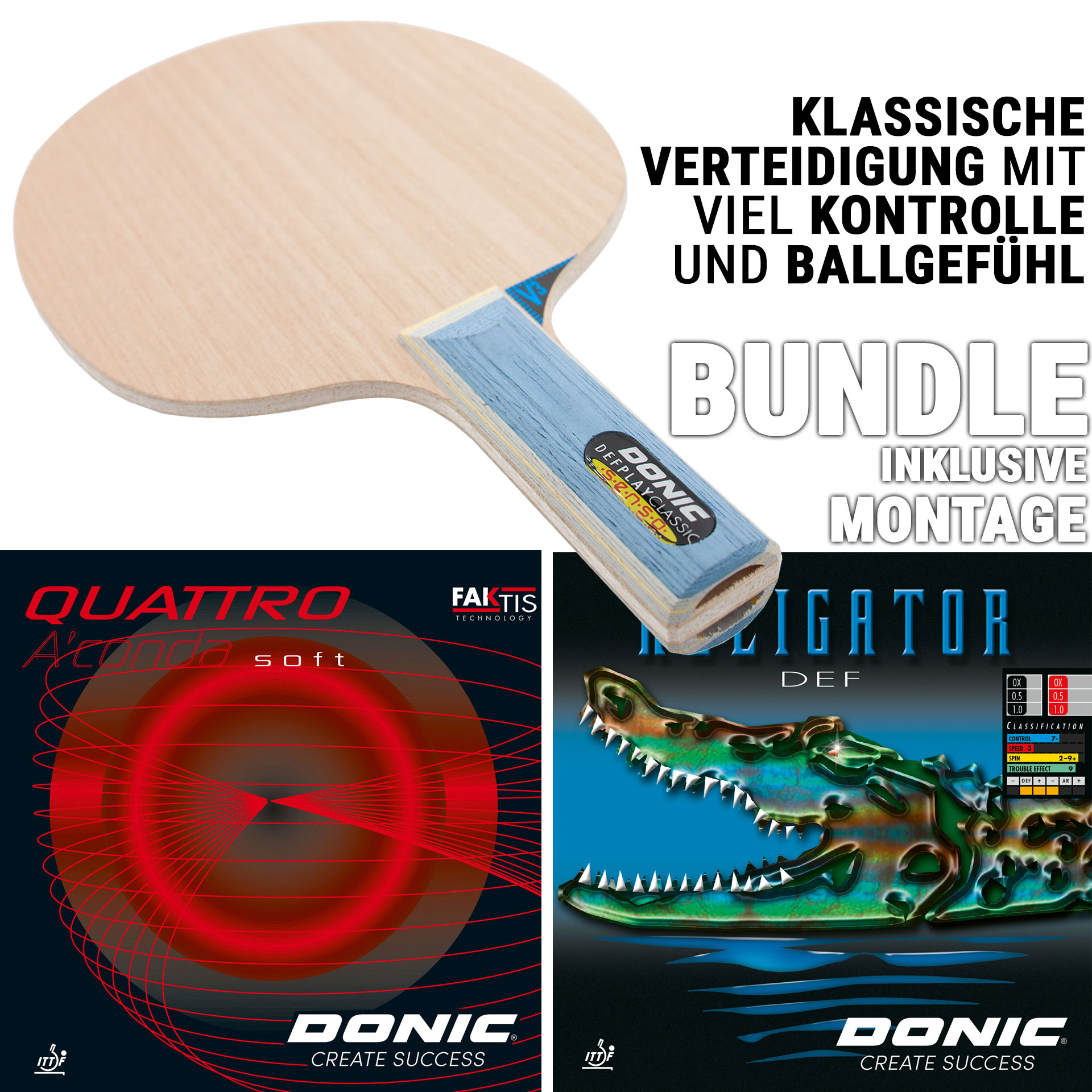 Bundle DONIC DEFPLAY CLASSIC SENSO / QUATTRO A´CONDA SOFT / ALLIGATOR DEF Bundle DONIC DEFPLAY CLASSIC SENSO / QUATTRO A´CONDA SOFT / ALLIGATOR DEF