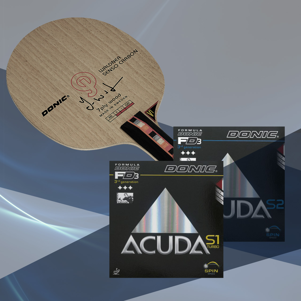 Bundle - DONIC WALDNER SENSO CARBON / ACUDA S1 TURBO / ACUDA S2  Bundle - DONIC WALDNER SENSO CARBON / ACUDA S1 TURBO / ACUDA S2