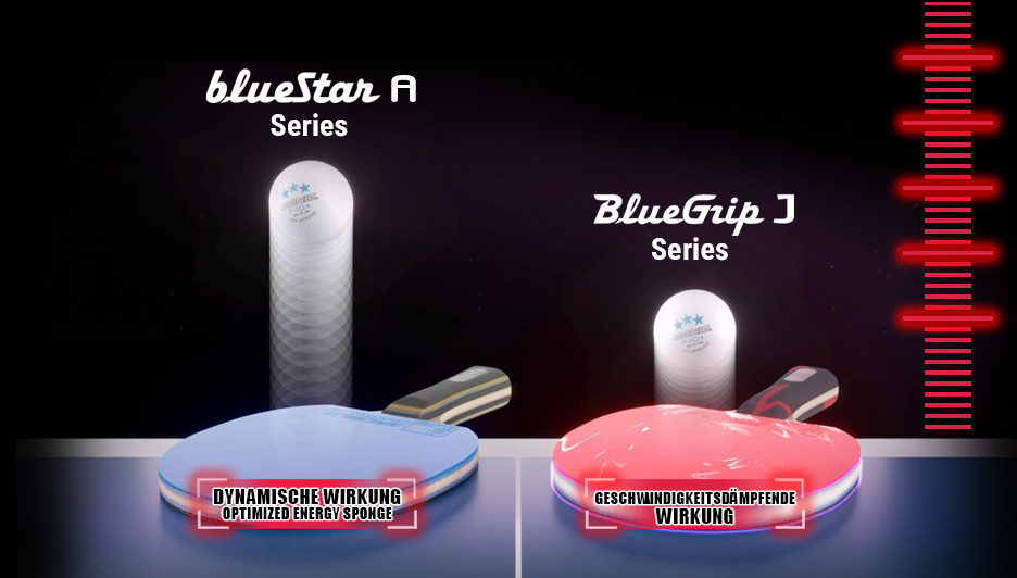 The difference in ball bounce between Bluestar and Bluegrip is demonstrated here - Bluegrip has a speed-dampening effect.