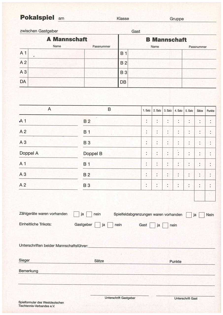 Tischtennis Durchschreibe-Spielblock WTTV 3er