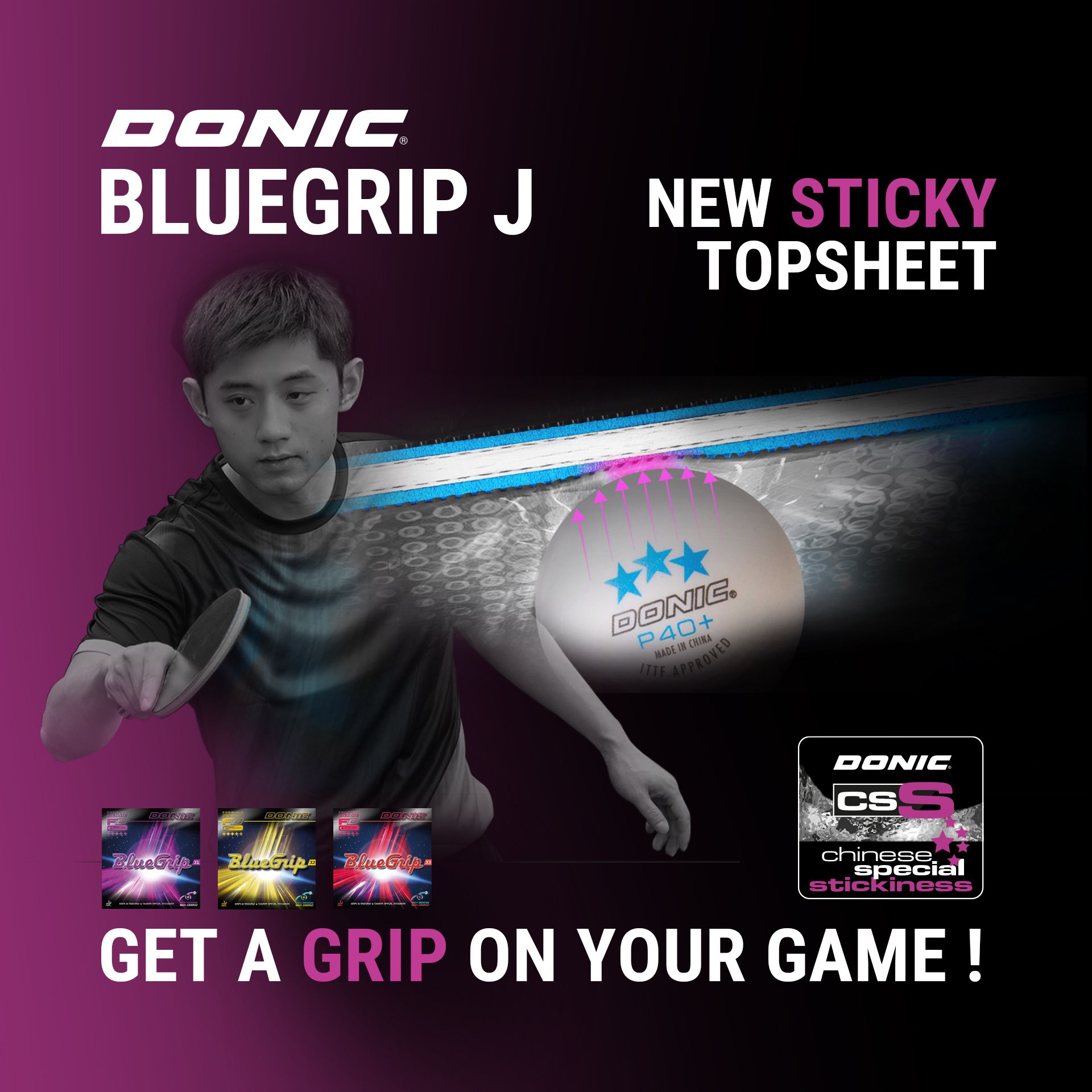 Revêtement pour raquette de ping pong / tennis de table DONIC Bluegrip C2
